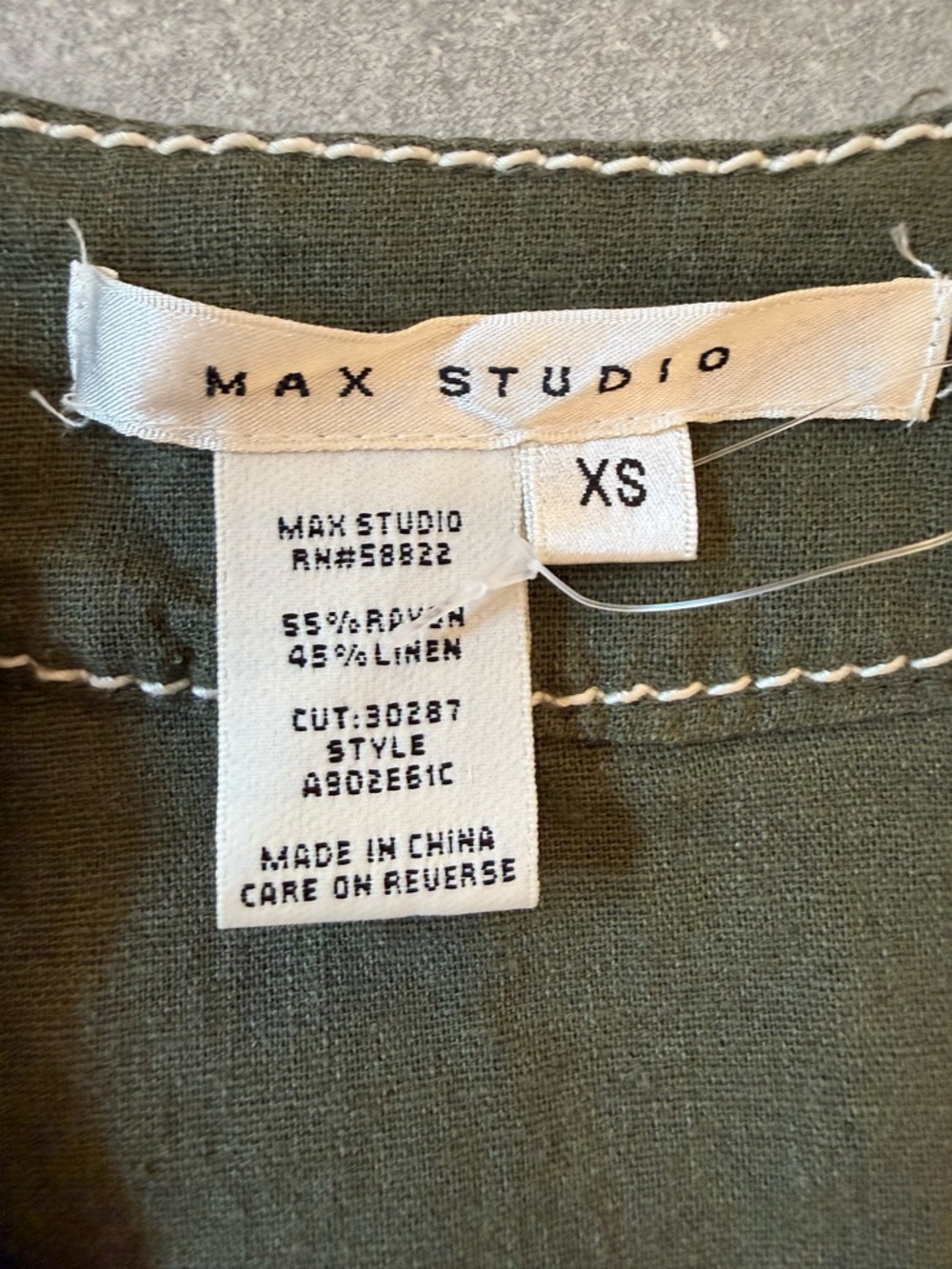 Max Studio Linen Blend Embroidered Shift Dress Olive XS - Picture 5 of 8